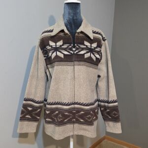 Jones New York‎ Women's Beige Aztec Fleece Zip Up Sz Med P